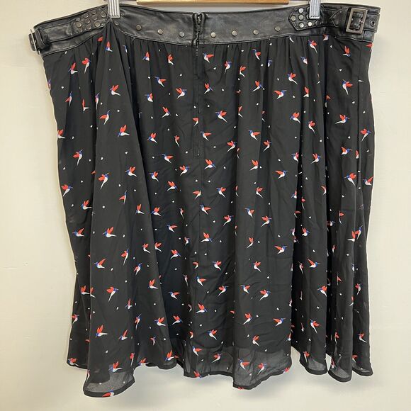 Torrid Plus 22 Skater Skirt Black Bird Print Studded Belt Y2K Goth Punk Alt - Picture 2 of 12